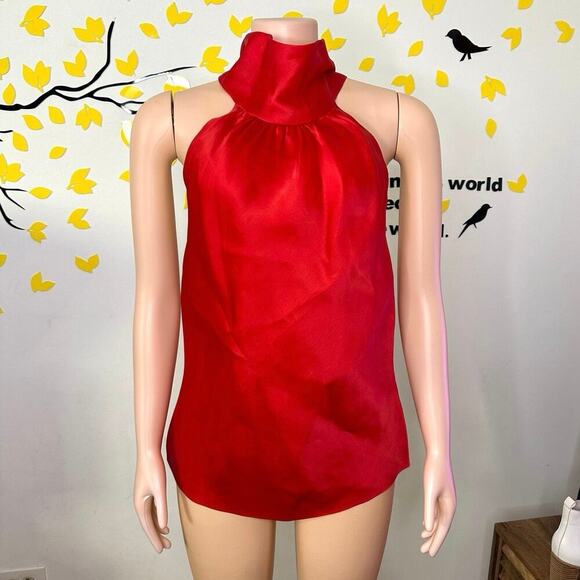 St. John Evening 100% Silk Enamel Red Women’s Halter Tie Neck Blouse Size 10 NWT - Picture 3 of 17